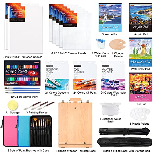 170 Pcs Artist Painting Set, Shuttle Art Deluxe Art Set With Paint, Aluminum And Wooden Easels, Canvas, Paper Pads, Brushes And Other Art Supplies, Complete Painting Kit For Adults, Kids And Artists #TOP1