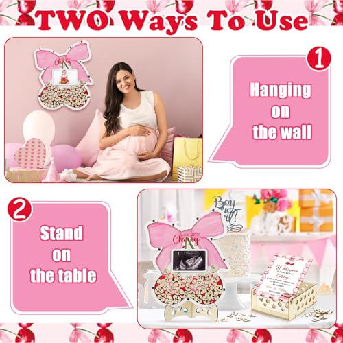 Image of Wenqik 63 Pcs Cherry Baby Shower Guest Book Alternatives Set Baby Shower Decorations with Photo Frame Sonogram Frame Keepsake 60 Wood Slices Guest Book for Birthday