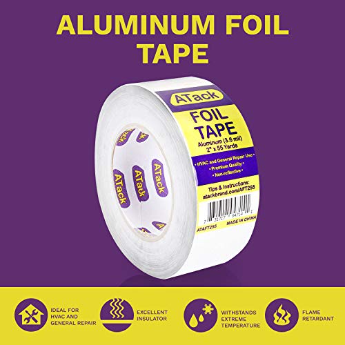 ATack Aluminum Foil Reflective Duct Tape, 2 Inches x 30 Yards, High Temp and Heavy Duty Metal Aluminum HVAC Tape for Duct Work, Furnace, AC Units and metalworks - Thumbnail 2