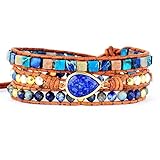 LIUYUYOUGO Pulsera Hombre Pulsera De Piedra Natural Bohemia Para Hombres Y Mujeres Hecha A Mano De Cuero Multicapa Con Dije De Lágrima Pulseras De Cuentas De Cristal Piedras Preciosas Étnicas Vint