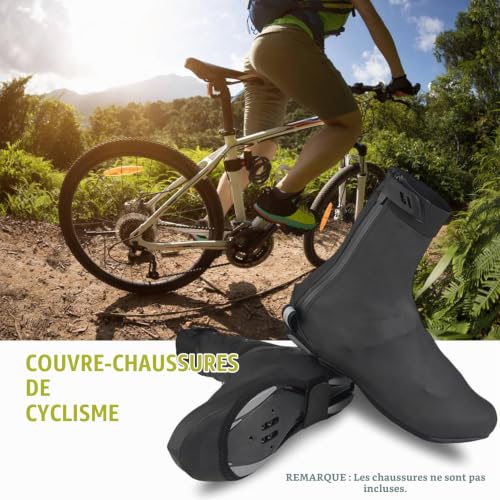 Fesjoy Couvre-botte de cyclisme, housses imperméables pour chaussures de cyclisme avec motif vent Chaussures réfléchissantes Hommes Femmes Couvertures thermiques réutilisables pour chaussures de vélo – vue 9
