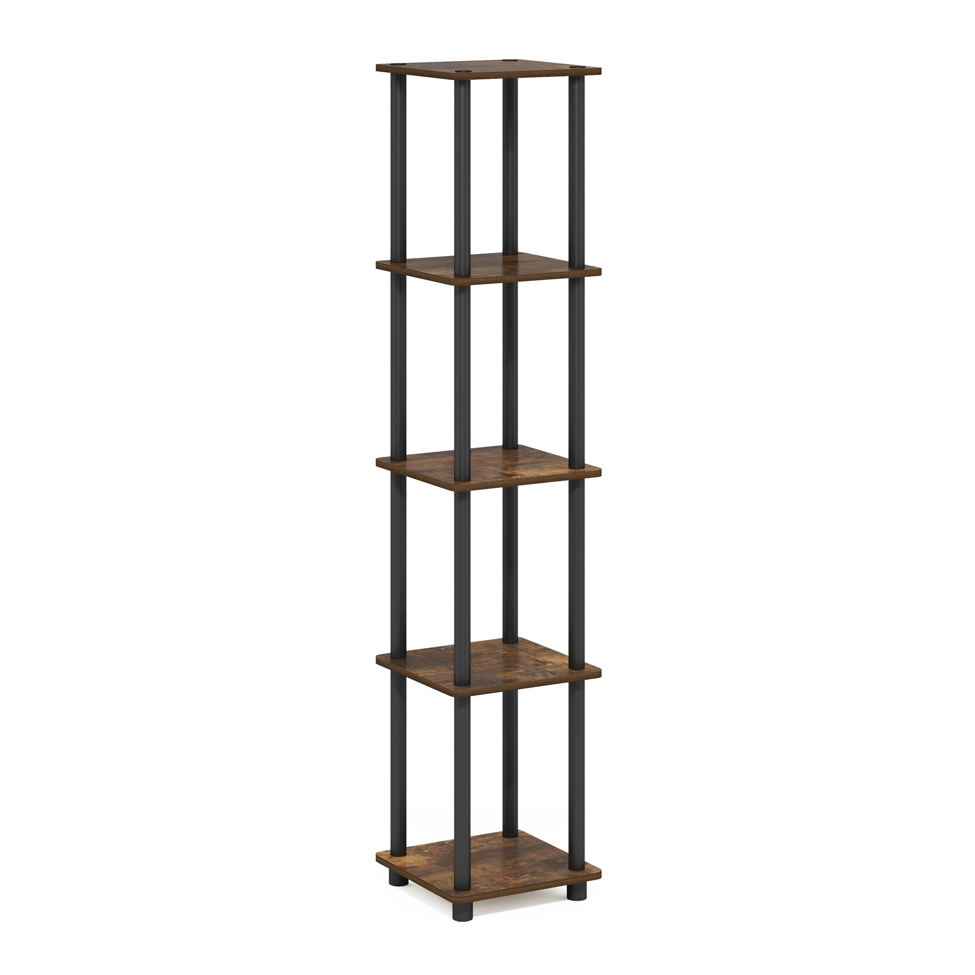 Furinno TURN-N-TUBE Scaffale Portaoggetti, Libreria Quadrata A 5 Ripiani, Mensola Angolare, Ripiani Aperti Senza Attrezzi, Tubi Tondi, Per Organizzazione E Contenimento, Pino Ambrato
