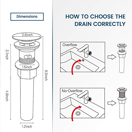 Image of REGALMIX Vessel Sink Drain, Bathroom Faucet Vessel Sink Pop Up Drain Stopper, Built-In Anti-Clogging Strainer, with Overflow Matt Black, Fits Standard American Drain Hole(1-1 /2 inch to 1-3 /4 inch) RWF083P