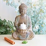 BangBangDa Meditation Healing Zen Buddha Statues - 9" H Altar Sitting Happy Buddha Sculpture Decorat