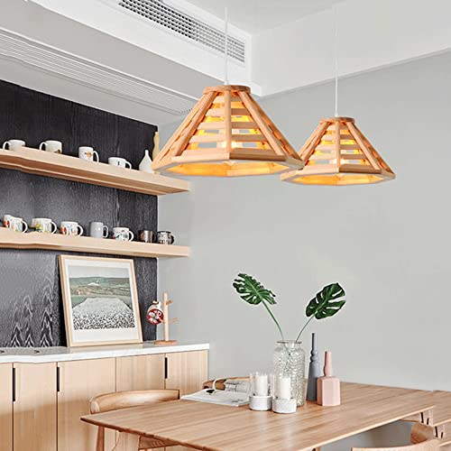 Lámpara de madera con cable ajustable que soluciona techos bajos en comedores 2