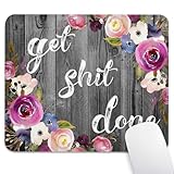 Knseva Get Shit Done Inspirational Quote Mouse Pad, Vintage Floral Rustic Dark Grey Wood Grain