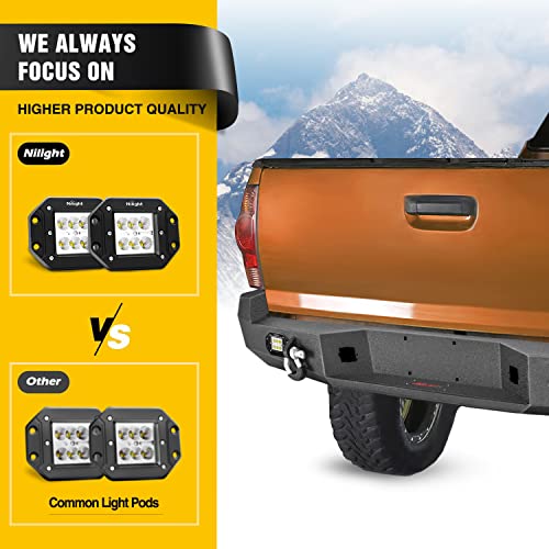 Image of Nilight Rear Step Bumper for 2005 2006 2007 2008 2009 2010 2011 2012 2013 2014 2015 Toyota Tacoma Full Width Pickup Truck Textured Black Solid Steel Off-Road 18W Lights D-Rings