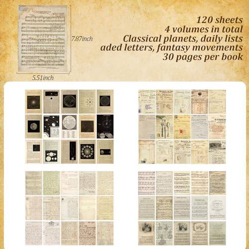 120 arkuszy papieru do scrapbookingu w stylu vintage, do scrapbookingu, dekoracji, vintage, 14 x 20 cm, w stylu retro, do dzienników, scrapbookingu, decoupage, 4 style
