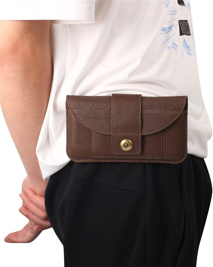 Leather Case Mobile Phone Belt Clip Pouch Men Waist Bag Holster Case Holster Waist Wallet Bag Belt Clip(E)