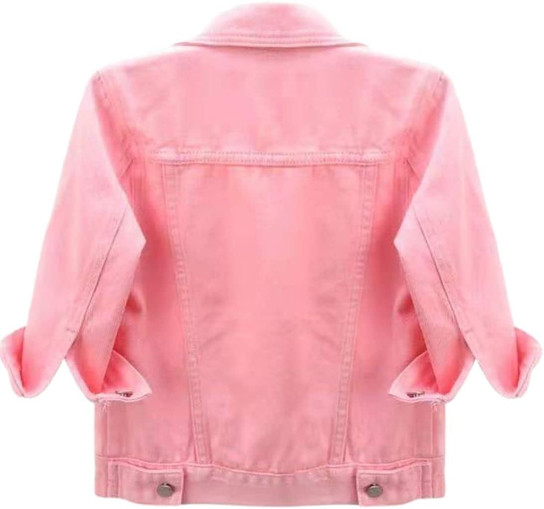 Unilexi Women's 3/4 Sleeve Colored Cropped Denim Jacket Light Wash Short Jean Jacket Trucker Coat - Image 3