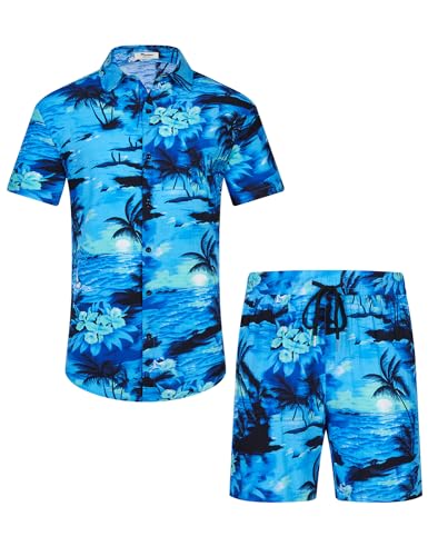 EISHOPEER Men's Flower Button Down Hawaiian Sets Casual Short Sleeve Shirt and Shorts Outfits2