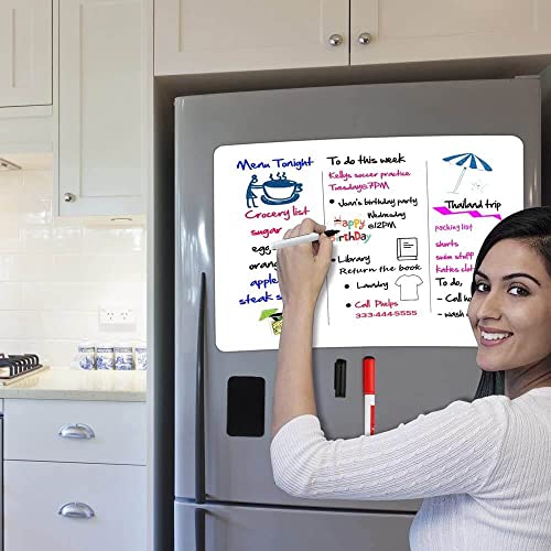Image of Awestuffs Magnetic Dry Erase Whiteboard Sheet for Refrigerator - Stain Resistant Whiteboard Sheet - with 4 Markers and Eraser - [45 x 30 cm] [Made in India] (Plain White) (Large)