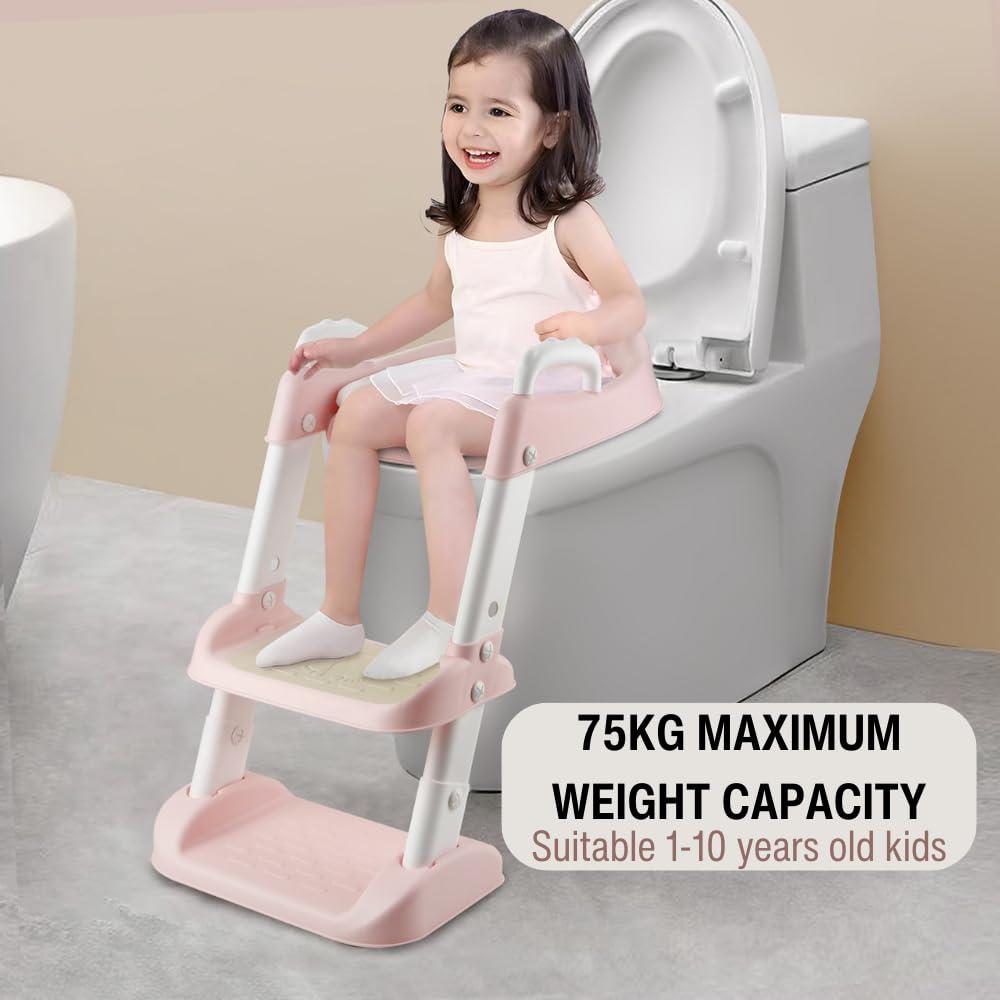 PandaEar Vasino per WC con scaletta, comodo e sicuro, con piedini antiscivolo, per bambini, ragazzi, ragazze e bambini (rosa)
