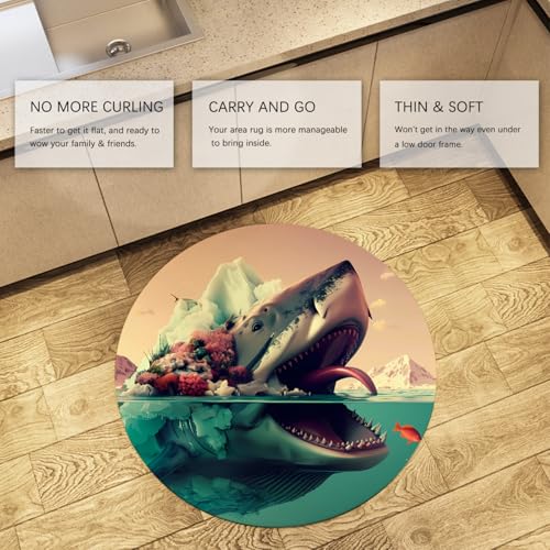 Tapis de cercle requin rond 160cm moquette impression 3D fantasy - 5