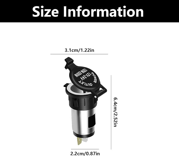 12v-24v 120w Cigarette Lighter Female Socket, Car Cigarette Lighter Socket, for Marine Motorcycle Car Boat Tractor Riding Mower(Black) - 2