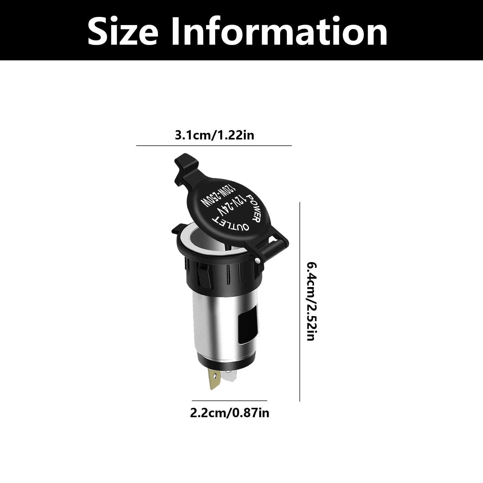 12v-24v 120w Cigarette Lighter Female Socket, Car Cigarette Lighter Socket, for Marine Motorcycle Car Boat Tractor Riding Mower(Black) — view 2
