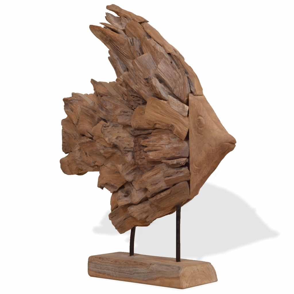 Fisch-Skulptur aus Teakholz - Handgefertigte Holzfigur als Maritime Wohndeko - Standfigur 40x12x57 cm für Wohnzimmer