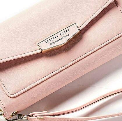 Pink Kites Women's Foldover Bifold Clutch/Long Rectangular Purse Ladies Purse Wallet/Leather Zipper Closure Coin Change Purse Wallet Holder(Pink)