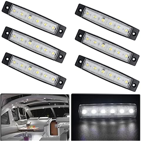 BALAVA 6 Pack Marine Boat Lights LED,12V Waterproof Transom Cockpit Lights, LED Boat Lights Interior ,Utility Slim Strip Bar Light, Great for Kayak Yacht Fishing Pontoon Boat-White Cover