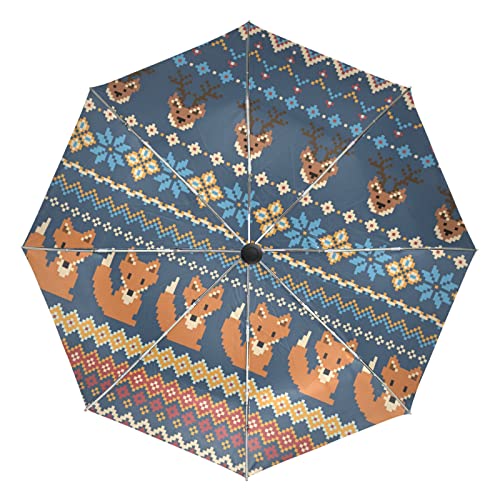Parapluie automatique Vnurnrn fleur et renard pliant et coupe-vent pour femme