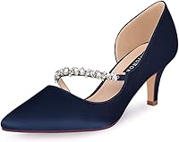 ERIJUNOR Women's 2-Inch Kitten Heel Satin Pumps - Pointy Toe D’Orsay Closed Shoes for Wedding Party Bridesmaids