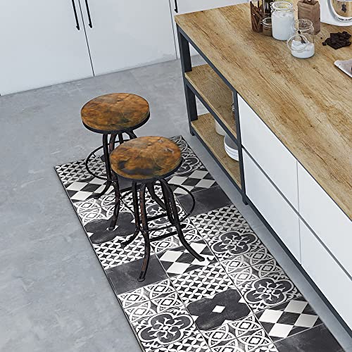 CREARREDA Tapis de Cuisine antidérapant Carreaux de Ciment en Ardoise 180x50 cm Tapis de...