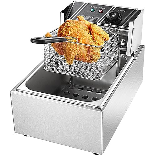 MJMLUCK Freidora eléctrica de Acero Inoxidable con Cesta y Temperatura Ajustable para Uso doméstico, Tanque Individual de 6 l/6,3 qt para Cocina casera y Restaurante.