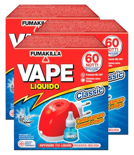 Vape - Difusor eléctrico con carga líquida Classic 60 noches insecticida mosquitos comunes tigre y moscas Presidio médico quirúrgico – 3 paquetes