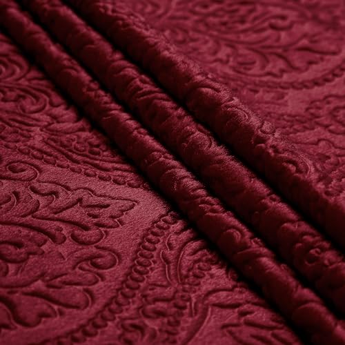 Image of Encasa XO Embossed Velvet Fabric Material by Meter Maroon | Sofa Cloth Material | Unstitched Fabric for Making Cushion Cover, Sofa Cover | 175 GSM | 3 Meters, 300x150 cm