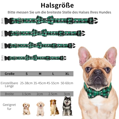Weihnachten Hundehalsband mit Hunde Fliege Abnehmbarer, Weich und Bequem, verstellbares Hundehalsband, 2 Stück, Sicherheitsschnalle, Schneeflocke mit Weihnachten Design (XL)