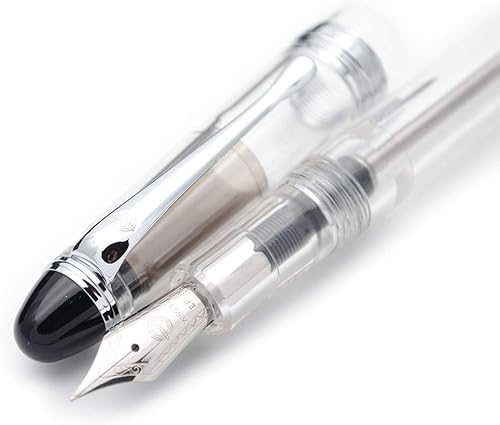 czxwyst 699 Pluma estilográfica de llenado de vacío de presión negativa Caja original (transparente con clip plateado, punta extrafina 0.015 in)