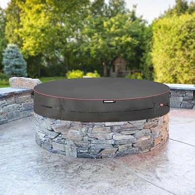 Cloakman Premium Heavy-Duty Round 61-66 Inch for In Ground Fire Pit Cover - Waterproof 600D Large Firepit Covers, Outdoor Weatherproof Patio Built in Furniture Cover - Black, 66''Dx9''H