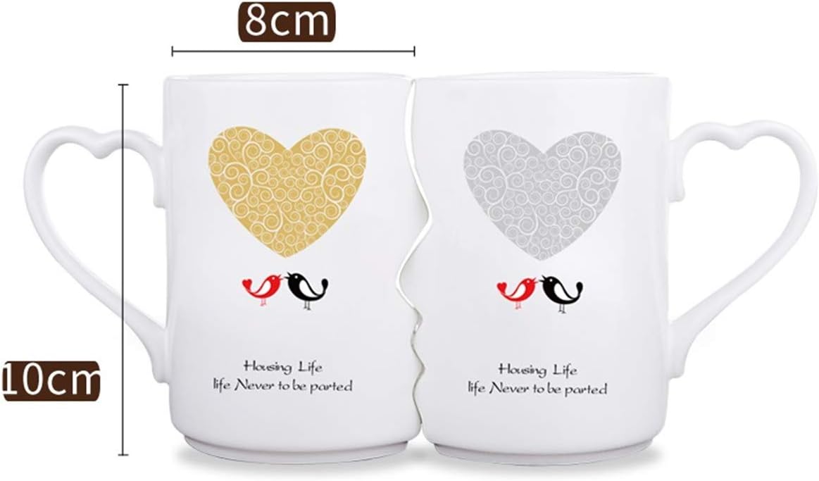 Creative Kissing Mugs Set, Ceramic Couple Coffee Mug with Lid - Good Morning Beautiful and Good Morning Handsome - 12 OZ White Tea Cup Set for Anniversary, Wedding, Birthday Gift
