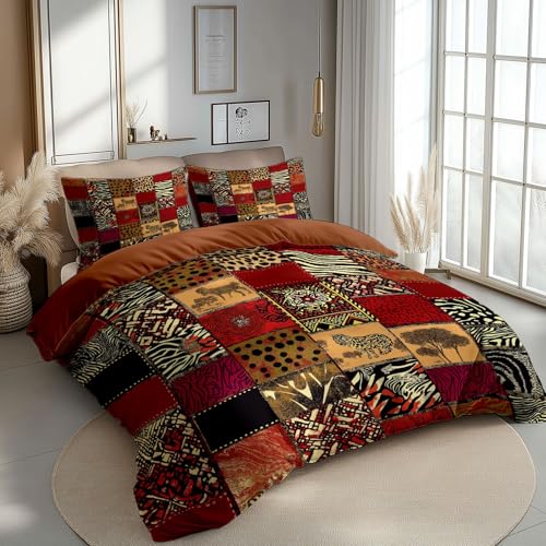CozyRest Housse de Couette 90 x 190 cm avec 1 Taies d'oreiller - Motif de Patchwork Tribal Africain Zèbre et guépard rayés - Parure de lit Adulte avec Fermetures...