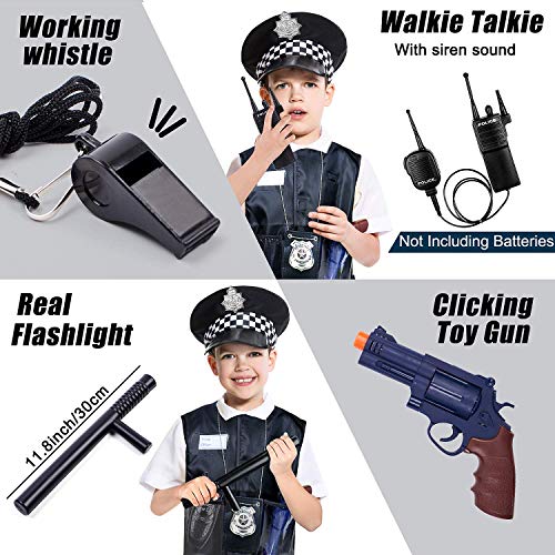 Police Accessories Role Play Set for Kids with Police Badge, Gun, Belt, Handcuffs, Baton, Sunglasses, Walkie Talkie, Whistle Police Toys Birthday Gifts Police Officer Costume Dress Up for Boys Girls