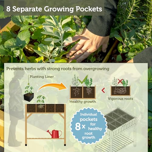 VegTrug 8 Pocket Herb Garden, Wooden Herb Planter, Natural