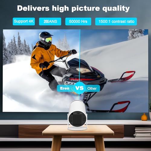 Image of Mini Projector, HY300 PRO Portable Projector, Support 4K 1080P with Dual-Band WIFI6 5G Wireless 5.2 Bluetooth Android 13, 180 Rotatable, Auto Keystone Correction, 35 inch-130 inch Screen Video Projector