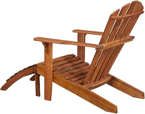 Miniatura 4 de Garden Adirondack Chair, Brown Solid Acacia Wood Foldable Outdoor Lounge Chair, Ergonomic Patio Seating for Deck, Porch, Beach, Poolside Relaxation