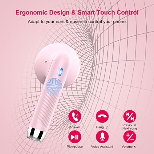 Image of Wireless Earbuds, Bluetooth 5.4 Headphones in Ear with Noise Cancelling Mic | Bluetooth Earbuds Stereo Bass, IP7 Waterproof Sports Earphones, 32H Playtime USB C Charging Ear Buds Pink for Android iOS