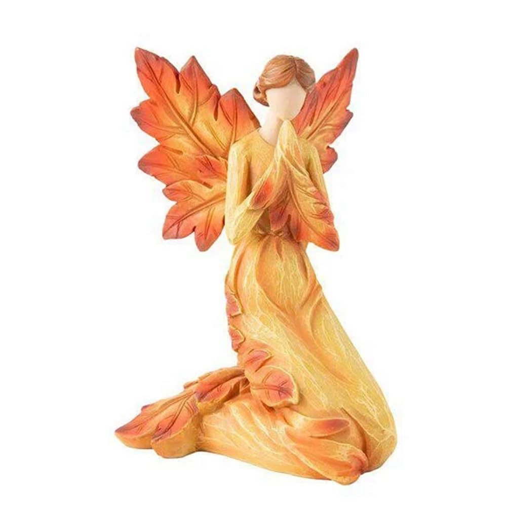 CTRLZS Autumn Maple Leaf Angel Statue Desktop Ornaments Garden Home Decoration,Kneeling Angel