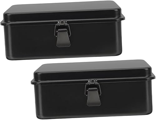 VILLCASE 2PCS Small Metal Toolbox Portable Hard Storage Case Featuring Reliable Locking Compact Organizer for Home Garage Workshop DIY and