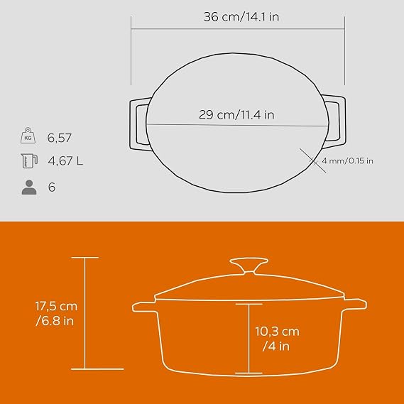 Lava Metal Oval Cast Iron Cookware, 29 cm, Orange