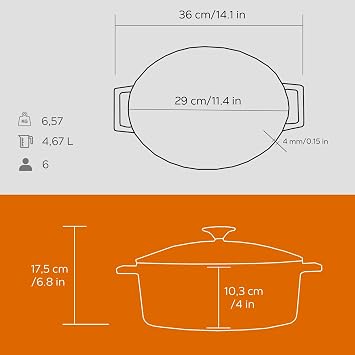 Lava Metal Oval Cast Iron Cookware, 29 cm, Orange