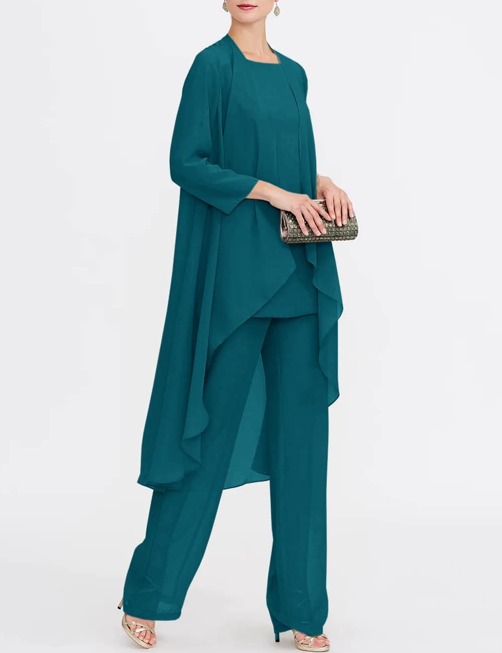 Zongqiven Chiffon Mother of The Bride Pant Suits Wedding 3Pcs Formal Outfit Set Evening Gown for Women - Image 2