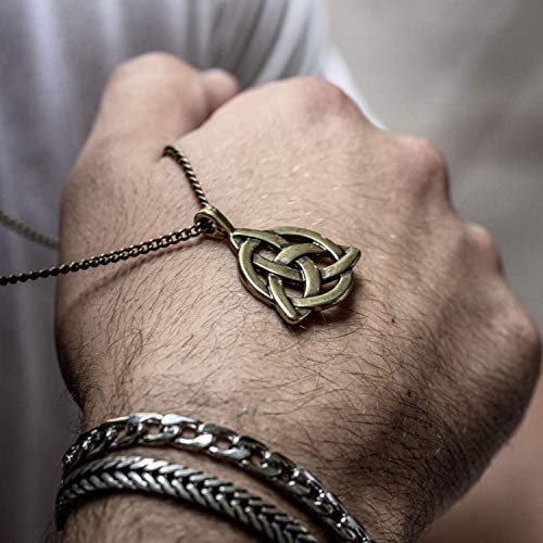 Bronze Plated Celtic Knot Triangle Triquetra Irish Trinity Knot Pendant Necklace for Men, Handmade, 24 with 2 Extension, Lobster Clasp
