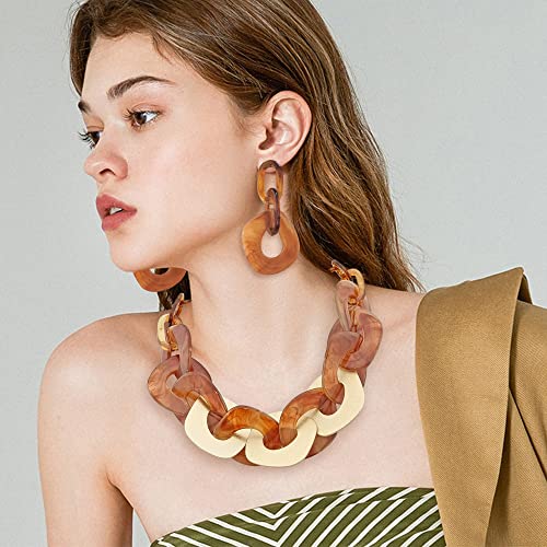 Coiris Statement Chunky Necklace Metal Punk Acrylic Cuban Link Chain Necklaces Bohemian Tortoise Shell Acrylic Resin Chain Link3