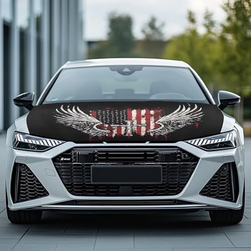 Image of Cross Eagle American Flag Car Hood Cover Sunshade Windshield Hood All Season Protection Outdoor Foldable Protective Cover, Universal for Cars