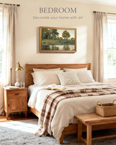 Image of VIYYIEA Vintage Large Framed Wall Art for Living Room, Landscape Canvas Prints Home Decor, Oil Painting Picture, Bedroom Wall Decor Gifts for Friends or Family -【Twilight Reflections】-(24L x 16W)
