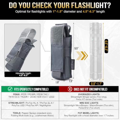 Image of OneTigris Flashlight Holster Flashlight Holder Molle Flashlight Holster Tactical Flashlight Pouch Holder for Belt 1000D Cordura Nylon