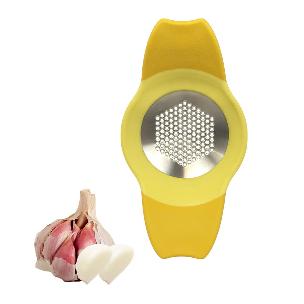 Calitek Garlic Press - Stainless Steel Rocker Crusher - Yellow